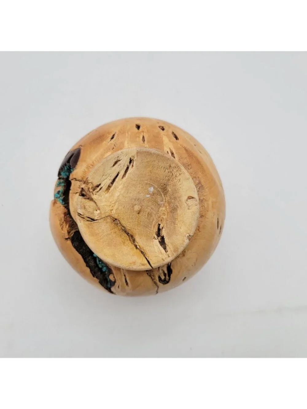 Natural Raw Edge Burl Wood Vase With Turquoise Inlay Handcrafted